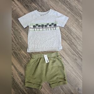 Vacation Palm Tree Tee & Olive Green Shorts Set 12-18M